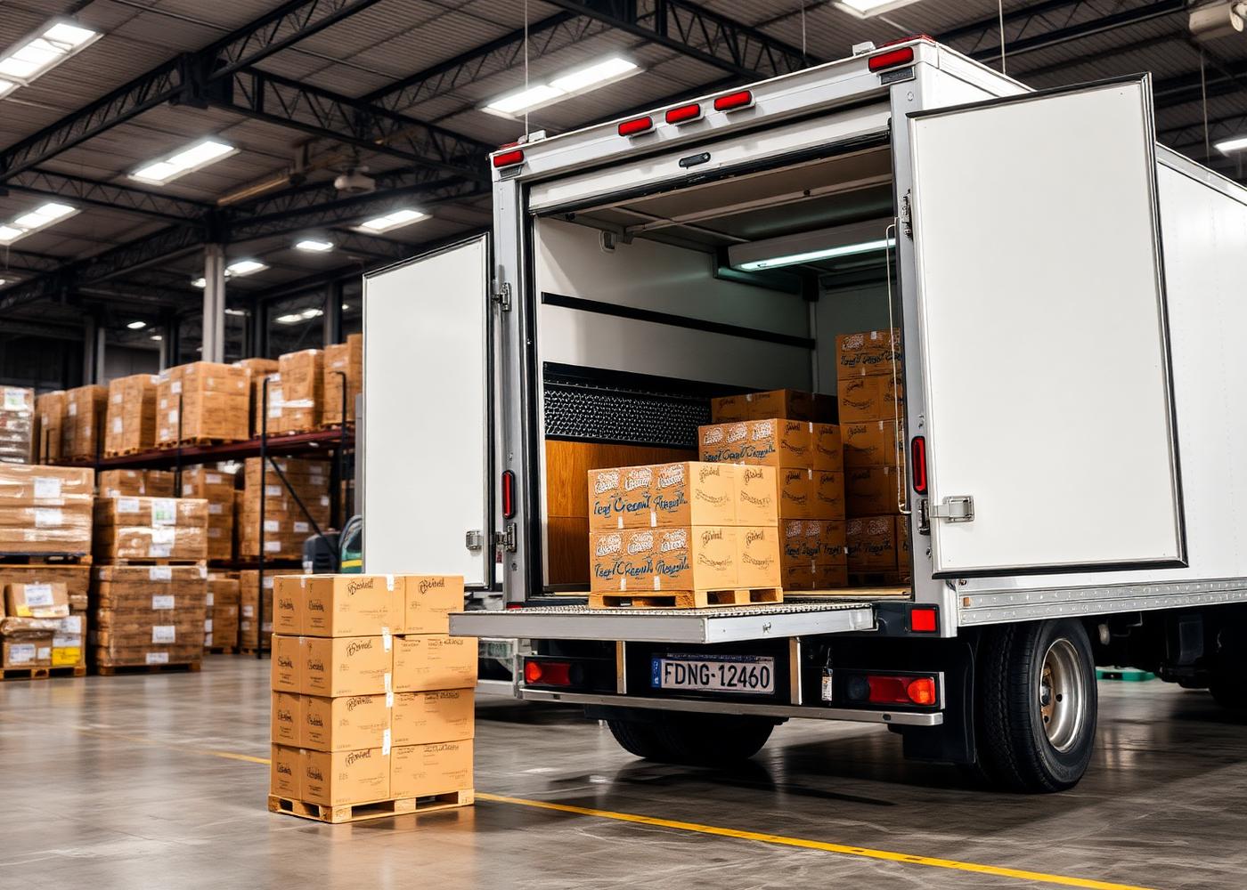 Cold-chain distribution truck loading frozen products